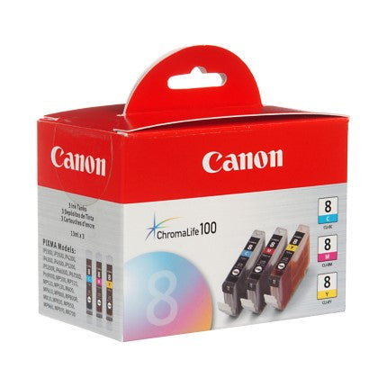 Canon 0621B016 CLI-8 OEM Ink Set, C/M/Y
