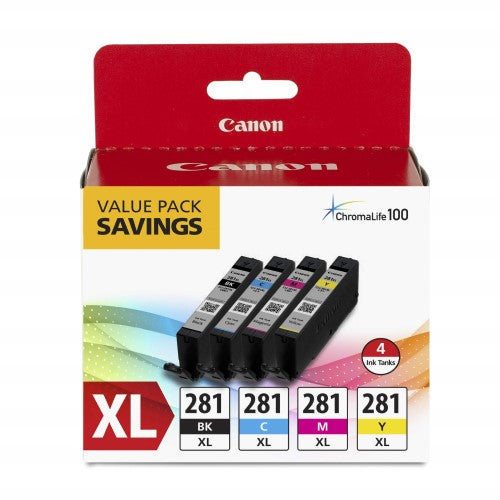 Canon 2037C005 CLI-281XL OEM HY Ink Set, B/C/M/Y
