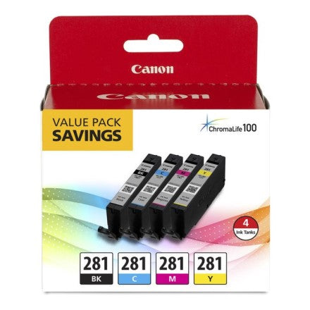 Canon 2091C005 CLI-281 OEM Ink Set, B/C/M/Y