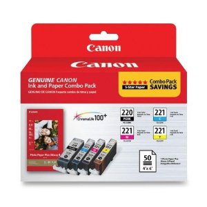 Canon 2945B011 PGI-220 / CLI-221 OEM Ink & Paper Set, Black/Color