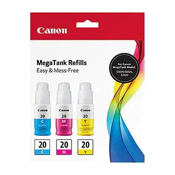 Canon 3394C003 GI-20 OEM HY Ink Bottle Set, C/M/Y