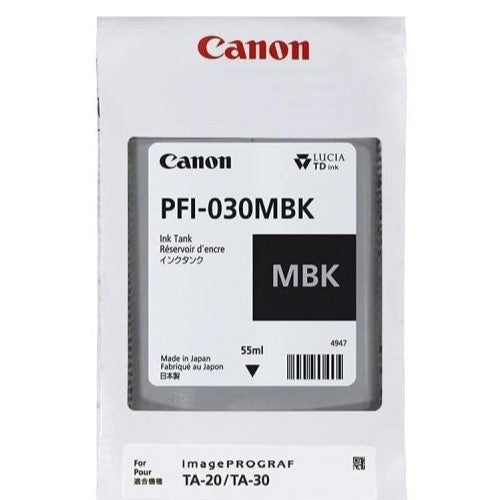 Canon 3488C001 PFI-030MBK OEM Ink Cartridge, 55ml Pages, Matte Black