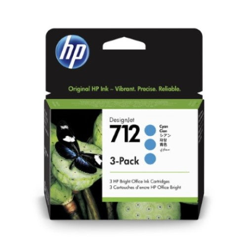 HP 712 3ED77A OEM Ink Cartridge, 3 Pack, Cyan