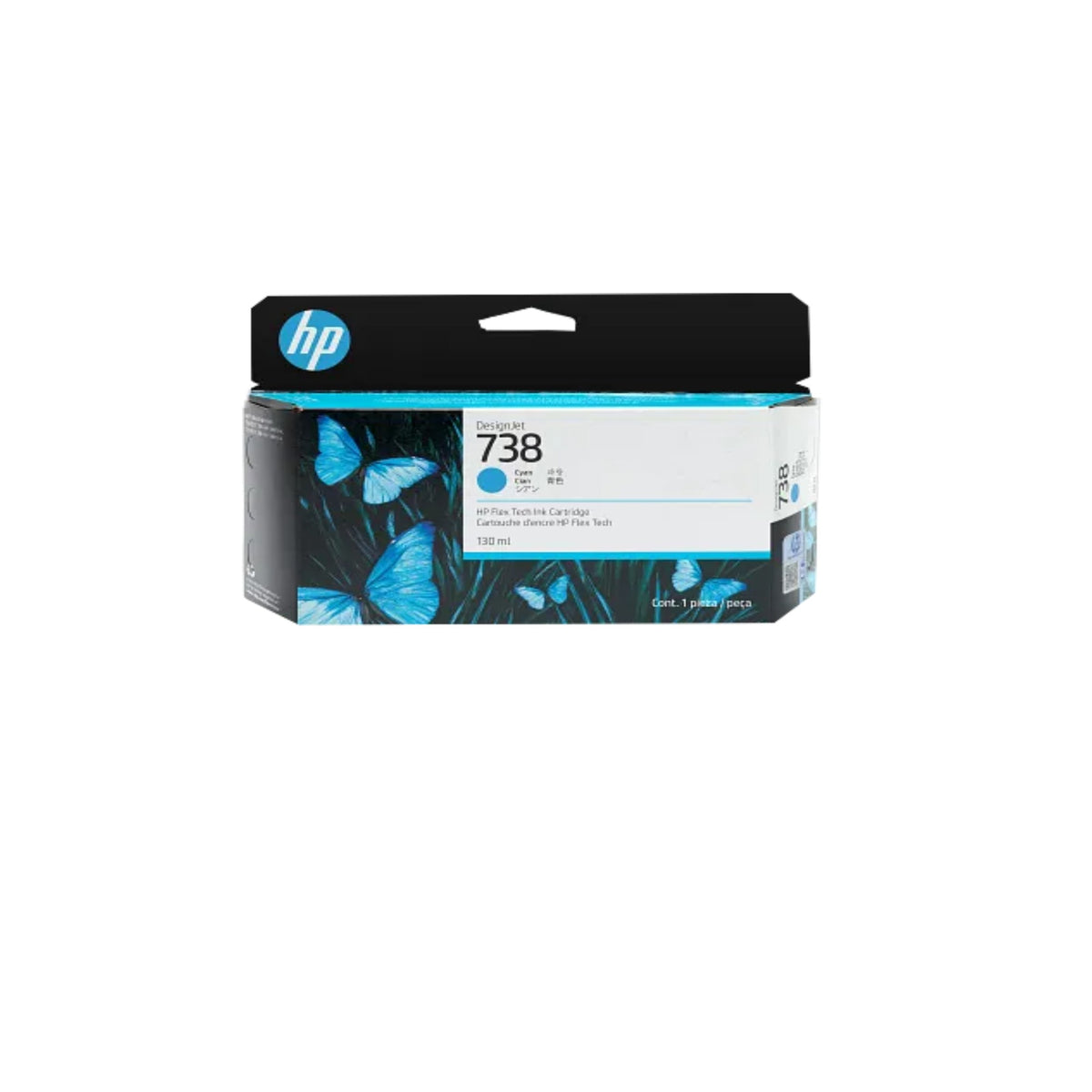 HP 738 498N5A OEM Ink Cartridge, 130ml, Cyan