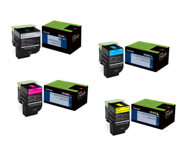 Lexmark 70C1XK0 701XK OEM Extra HY Toner Set, B/C/M/Y