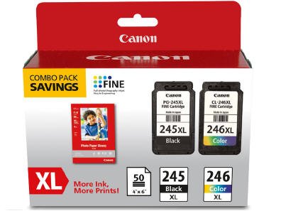 Canon 8278B005AA PG-245XL / CL-246XL OEM Ink & Photo Paper Set, Black/Color