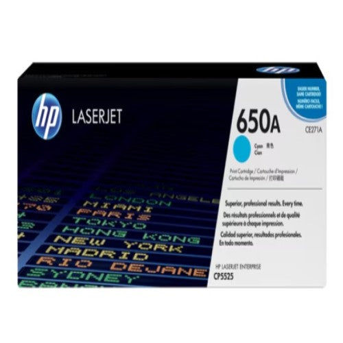HP 650A CE271A OEM Toner Cartridge, 15K pages, Cyan