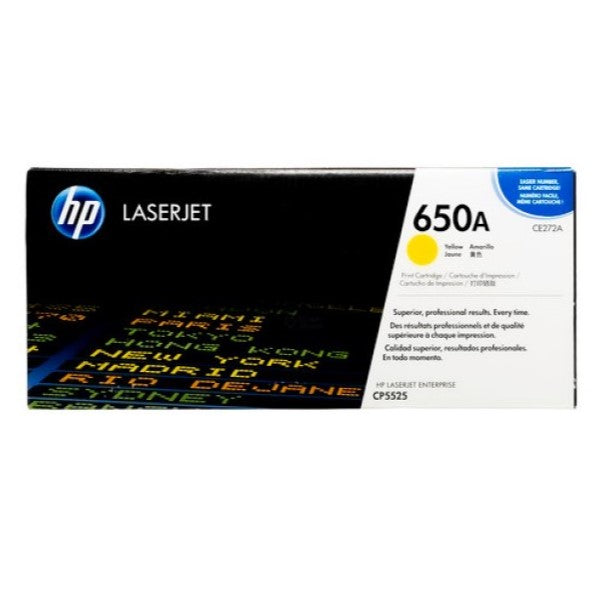 HP 650A CE272A OEM Toner Cartridge, 15K pages, Yellow
