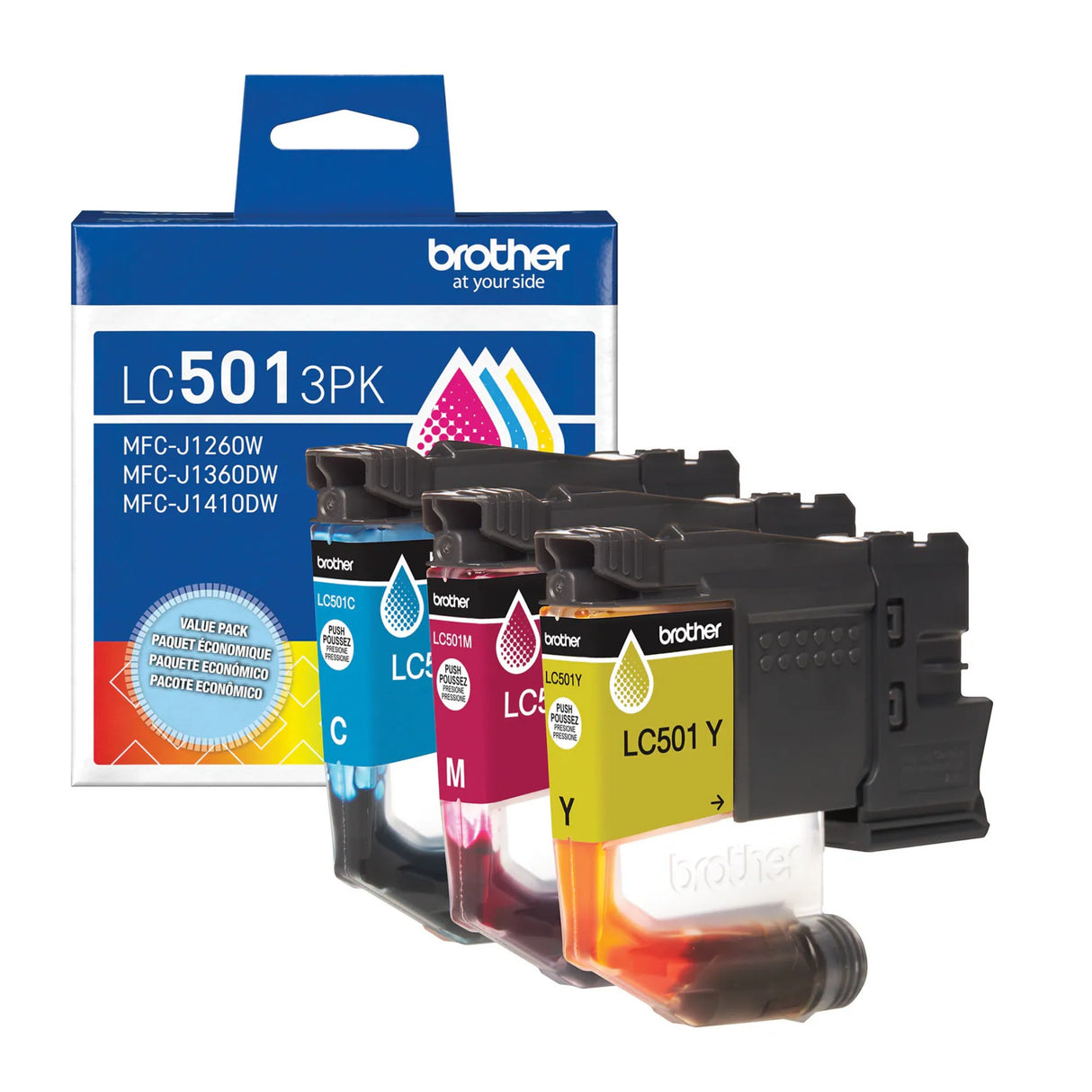Brother LC501 3PK OEM Ink Cartridge 3 Pack, 3 X 200 Pages, C/M/Y