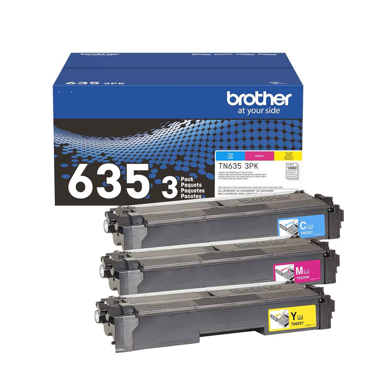 Brother TN635 3PK OEM Toner Cartridge 3 Pack, 3 X 1.8K Pages, C/M/Y