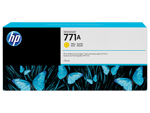 HP 771A B6Y18A OEM Inkjet Cartridge, 775 ML, Yellow