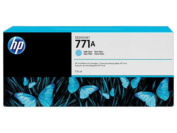 HP 771A B6Y20A OEM Inkjet Cartridge, 775 ML, Light Cyan
