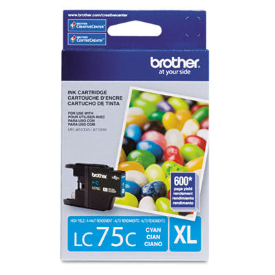 Brother LC75C XL OEM Ink Cartridge, 600 pages, Cyan