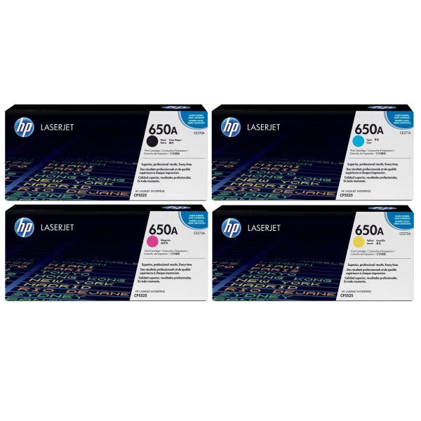 HP 650A CE270A OEM Toner Set, B/C/M/Y