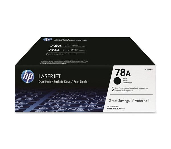 HP 78A CE278D OEM LaserJet Toner Dual Pack, 2 x 2.1K Pages, Black