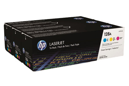 HP 128A CF371AM OEM Toner Set, 1300 pages, Tri-Color