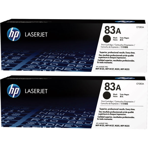 HP 83A CF283AD OEM Toner Cartridges, 3K pages, Box of 2, Black