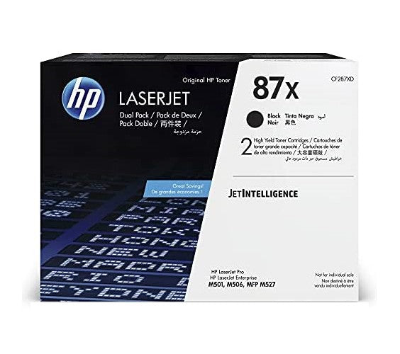 HP 87X CF287XD OEM HY LaserJet Toner Dual Pack, 2 x 18K Pages, Black
