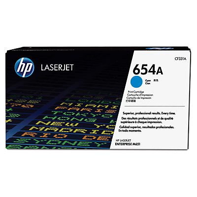 HP 654A CF331A OEM Toner Cartridge, 15K pages, Cyan