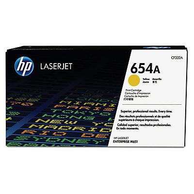 HP 654A CF332A OEM Toner Cartridge, 15K pages, Yellow