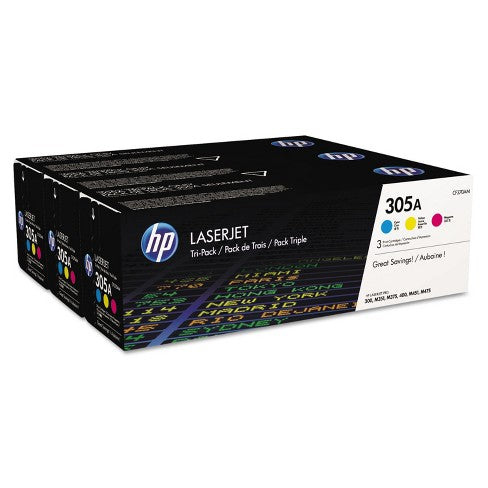 HP 305A CF370AM OEM Toner Set, 2600 pages, Tri-Color