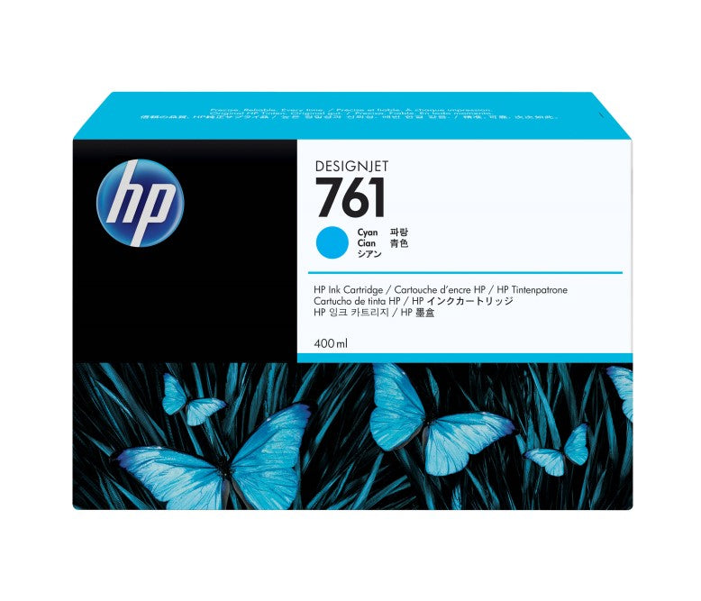 HP 761 CM994A OEM Inkjet Cartridge, 400 ml, Cyan