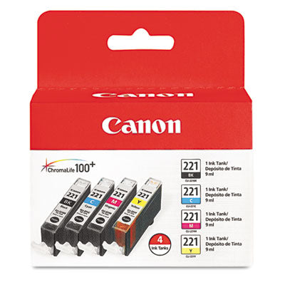 Canon 2946B004 CLI-221 OEM Ink Set, B/C/M/Y