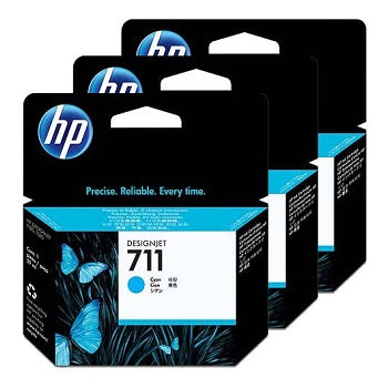 HP 711 CZ134A OEM Inkjet Set, 3 x 29ML Pages, Cyan