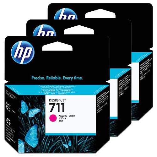 HP 711 CZ135A OEM Inkjet Set, 3 x 29ML Pages, Magenta