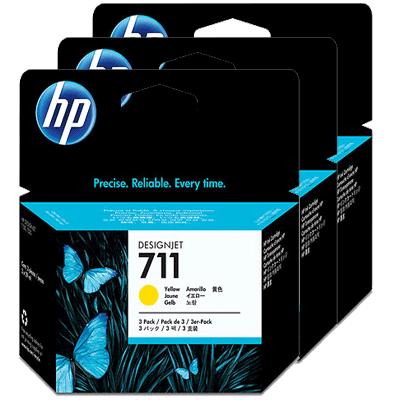 HP 711 CZ136A OEM Inkjet Set, 3 x 29 ML Pages, Yellow