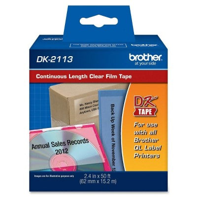 Brother DK2113 OEM 2.4" X50' Continuous Length Film Adhesive Label Tape, Clear Film