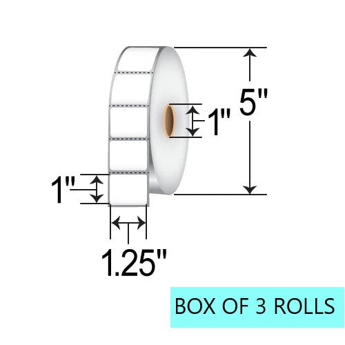 1.25" X 1" Direct Thermal Labels, 2340 Per Roll, 5" OD, 1" Core