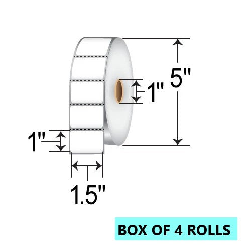 1.5" X 1" Direct Thermal Label, 2.3K Per Roll, 5" OD, 1" Core, White