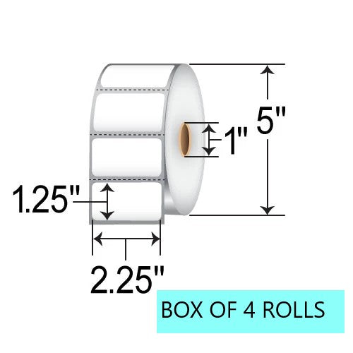 2.25" X 1.25" Direct Thermal Labels, 1900 Per Roll, 5" OD, 1" Core