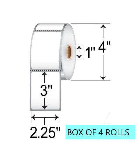 2.25" X 3" Direct Thermal Label, 500 Per Roll, 4" OD, 1" Core, White