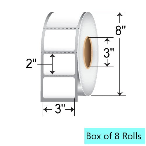 3" x 2" Direct Thermal Labels, 2900 Per Roll, 8" OD, 3" Core