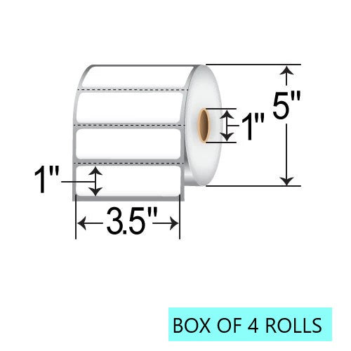 3.5" X 1" Direct Thermal Label, 2.3K Per Roll, 5" OD, 1" Core, White