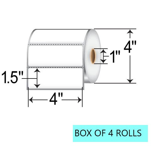 4" x 1.5" Direct Thermal Label, 960 Per Roll, 4" OD, 1" Core, White