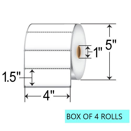 4" X 1.5" Direct Thermal Label, 1.62 Per Roll, 5" OD, 1" Core, White