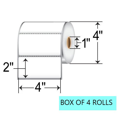 4" X 2" Direct Thermal Label, 735 Per Roll, 4" OD, 1", White
