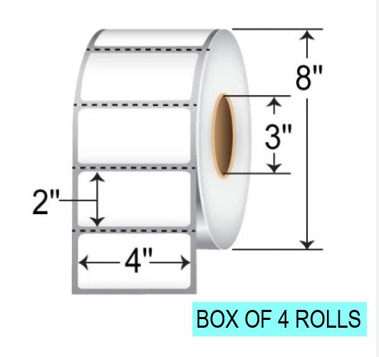 4" X 2" Direct Thermal Labels, 3K Per Roll, 8" OD, 3" Core