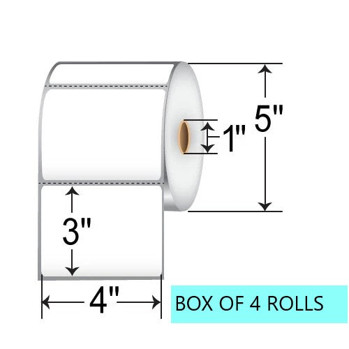 4" X 3" Direct Thermal Label, 850 Per Roll, 5" OD, 1" Core, White