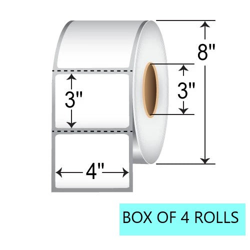 4" X 3" Direct Thermal Labels, 1.9K Per Roll, 8" OD, 3" Core
