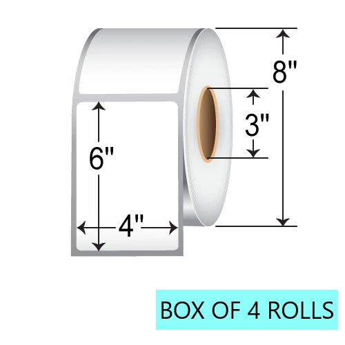 4" X 6" Direct Thermal Labels W/O PERF, 1000 Per Roll, 8" OD, 3" Core