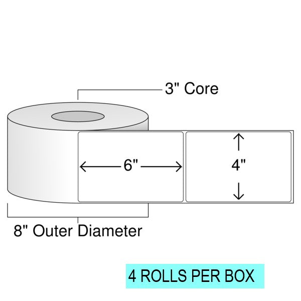 4" x 6" Direct Thermal Labels, 1k Per Roll, 8" OD, 3" Core