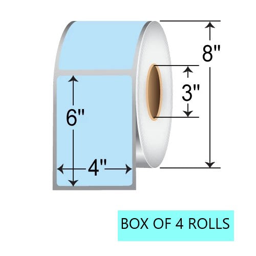 4" X 6" Direct Thermal Tinted Label, 1K Per Roll, 8" OD, 3" Core, Blue