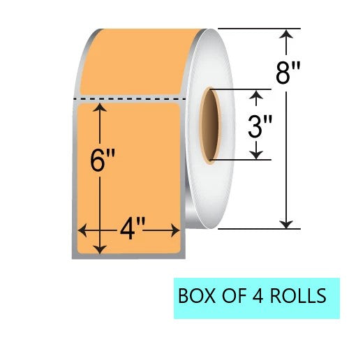 4" X 6" Direct Thermal Tinted Label, 1K Per Roll, 8" OD, 3" Core, Orange