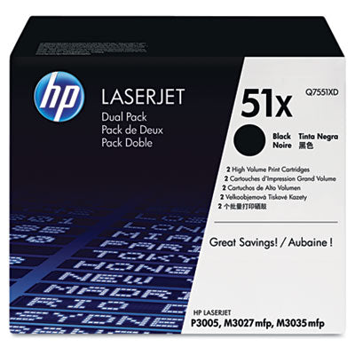 HP 51X Q7551XD OEM Toner Cartridge, 13K pages, Box of 2, Black