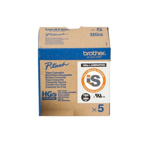 Brother HGES2515PK OEM .94" X 26.2' Extra Strength Adhesive Label Tape, 5PK, Black on Yellow