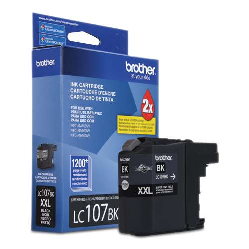 Brother LC107BK XXL Series OEM Ink Cartridge, 1200 pages, Black